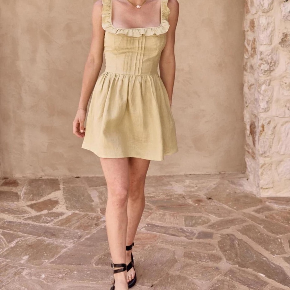 VRG GRL Athena Linen Mini Dress Sage